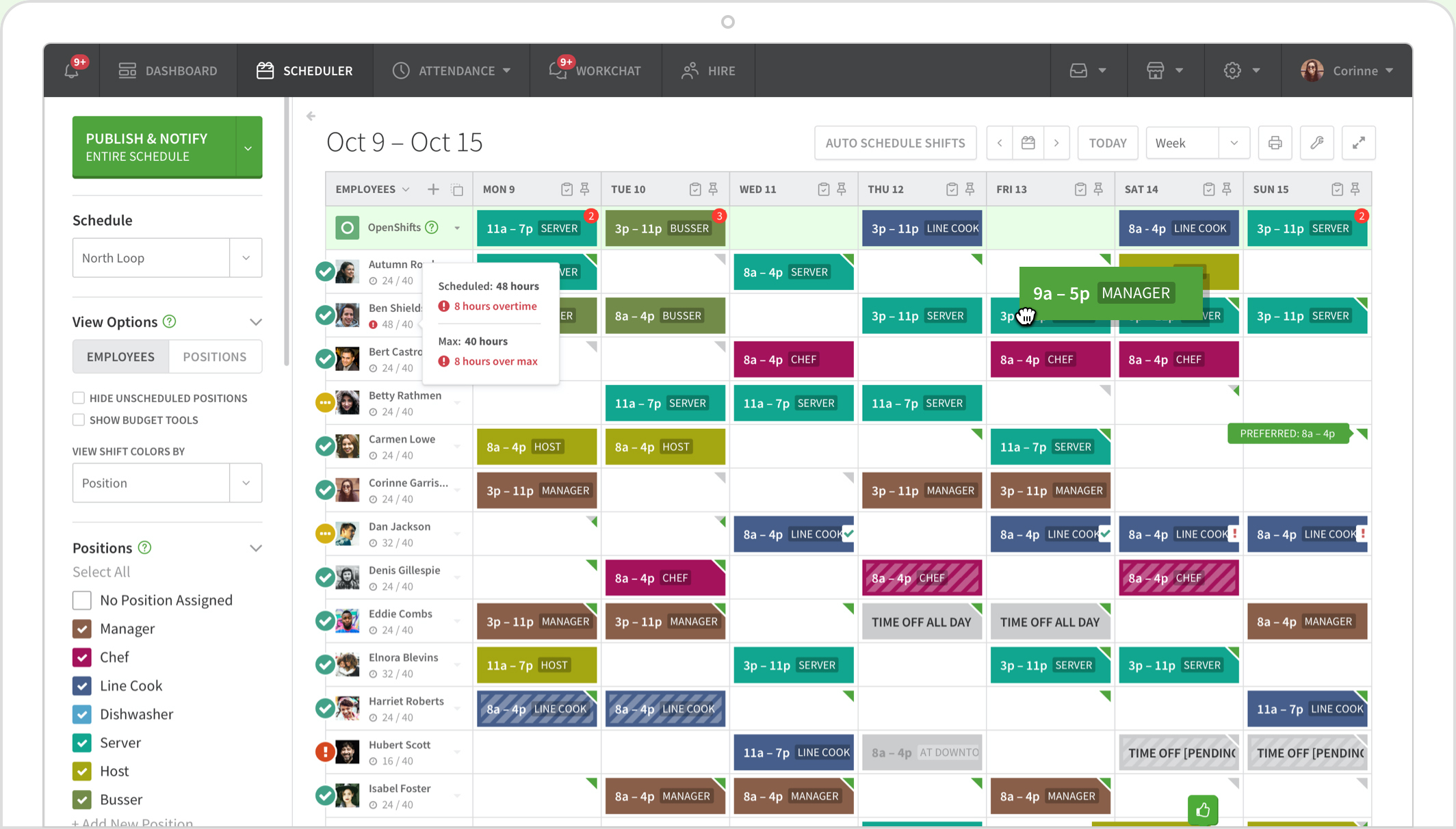 screenshot of When I Work scheduling tool